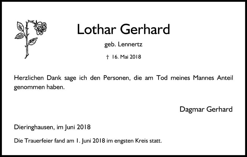  Traueranzeige für Lothar Gerhard vom 23.06.2018 aus Kölner Stadt-Anzeiger / Kölnische Rundschau / Express