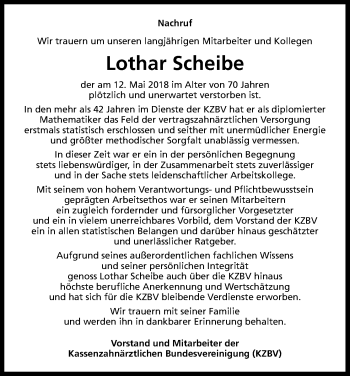 Anzeige von Lothar Scheibe von Kölner Stadt-Anzeiger / Kölnische Rundschau / Express