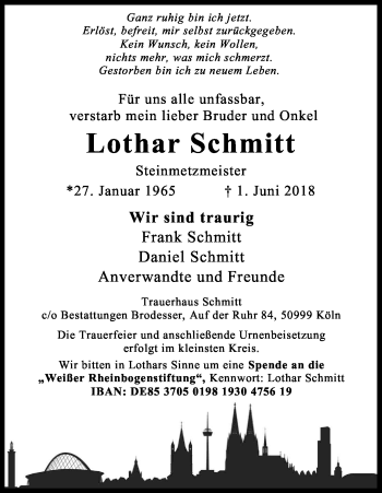 Anzeige von Lothar Schmitt von Kölner Stadt-Anzeiger / Kölnische Rundschau / Express