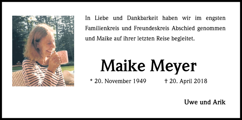  Traueranzeige für Maike Meyer vom 16.06.2018 aus Kölner Stadt-Anzeiger / Kölnische Rundschau / Express