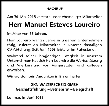 Anzeige von Manuel Esteves Loureiro von Kölner Stadt-Anzeiger / Kölnische Rundschau / Express