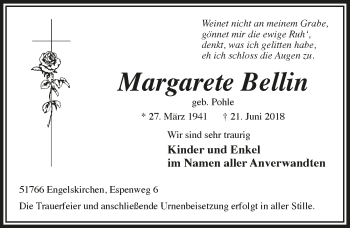 Anzeige von Margarete Bellin von  Anzeigen Echo 
