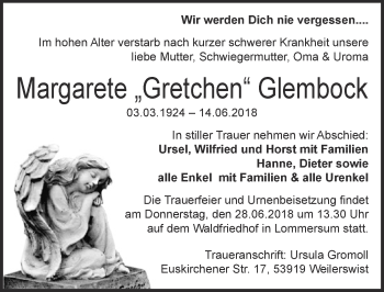 Anzeige von Margarete  Glembock von  Blickpunkt Euskirchen 