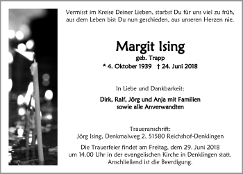 Anzeige von Margit Ising von  Lokalanzeiger 