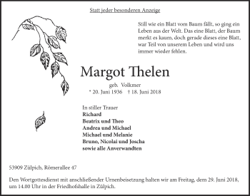 Anzeige von Margot Thelen von  Blickpunkt Euskirchen 