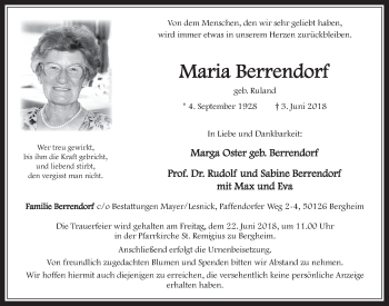 Anzeige von Maria Berrendorf von  Werbepost 