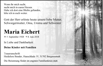 Anzeige von Maria Eichert von  Anzeigen Echo 