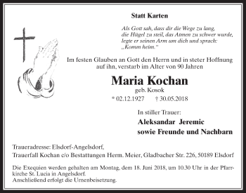 Anzeige von Maria Kochan von  Werbepost 