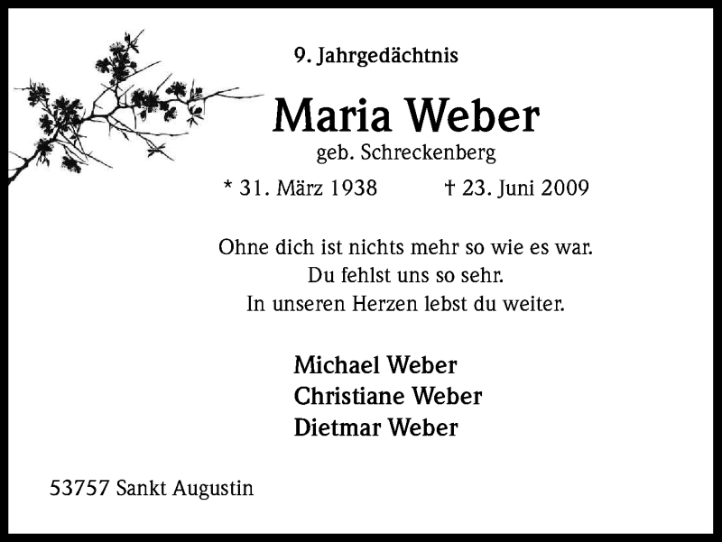  Traueranzeige für Maria Weber vom 23.06.2018 aus Kölner Stadt-Anzeiger / Kölnische Rundschau / Express