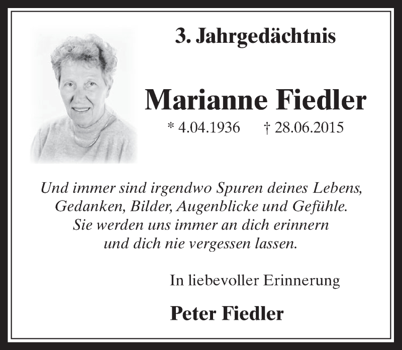  Traueranzeige für Marianne Fiedler vom 27.06.2018 aus  Werbepost 