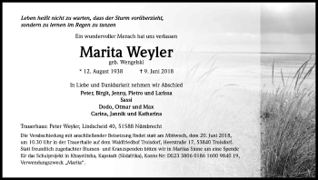 Anzeige von Marita Weyler von Kölner Stadt-Anzeiger / Kölnische Rundschau / Express