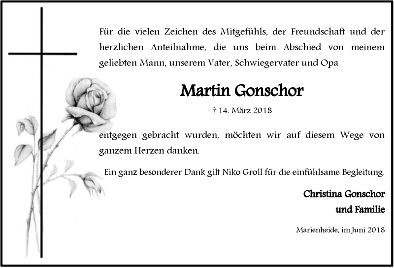  Traueranzeige für Martin Gonschor vom 13.06.2018 aus  Anzeigen Echo 