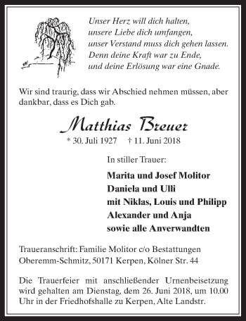 Anzeige von Matthias Breuer von  Werbepost 