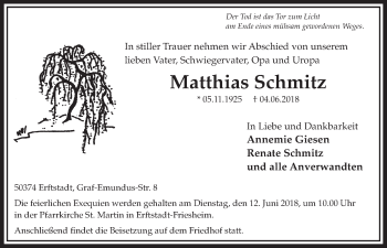 Anzeige von Matthias Schmitz von  Sonntags-Post 