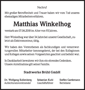 Anzeige von Matthias Winkelhog von  Schlossbote/Werbekurier 