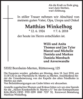 Anzeige von Matthias Winkelhog von  Schlossbote/Werbekurier 