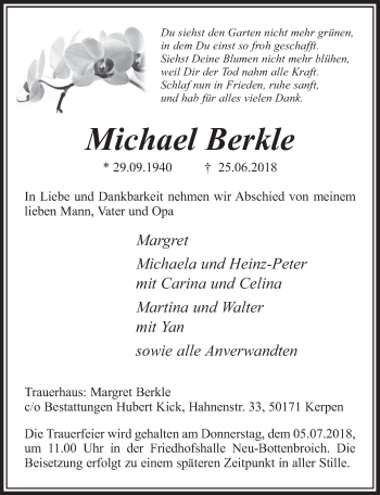 Anzeige von Michael Berkle von  Sonntags-Post 