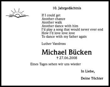 Anzeige von Michael Bücken von Kölner Stadt-Anzeiger / Kölnische Rundschau / Express