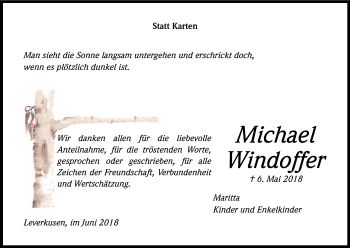 Anzeige von Michael Windoffer von Kölner Stadt-Anzeiger / Kölnische Rundschau / Express