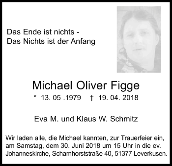 Anzeige von Michael Oliver Figge von Kölner Stadt-Anzeiger / Kölnische Rundschau / Express