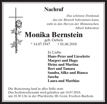 Anzeige von Monika Bernstein von  Wochenende 