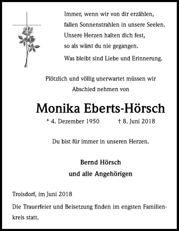 Anzeige von Monika Eberts-Hörsch von Kölner Stadt-Anzeiger / Kölnische Rundschau / Express