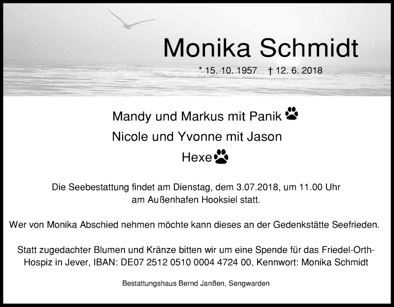  Traueranzeige für Monika Schmidt vom 23.06.2018 aus Kölner Stadt-Anzeiger / Kölnische Rundschau / Express