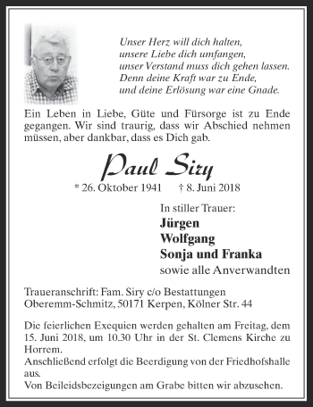 Anzeige von Paul Siry von  Werbepost 