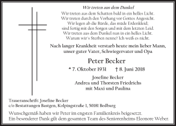 Anzeige von Peter Becker von  Werbepost 