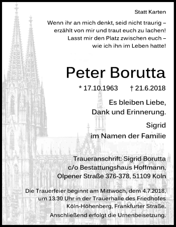 Anzeige von Peter Borutta von Kölner Stadt-Anzeiger / Kölnische Rundschau / Express