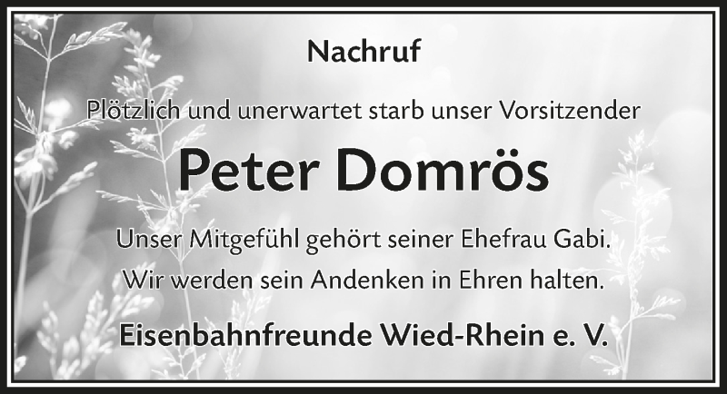  Traueranzeige für Peter Domrös vom 20.06.2018 aus  Extra Blatt 