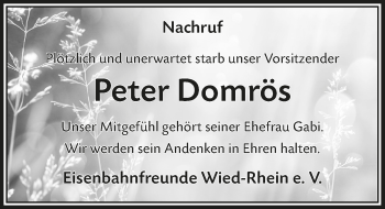 Anzeige von Peter Domrös von  Extra Blatt 
