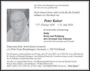 Anzeige von Peter Kaiser von  Werbepost 