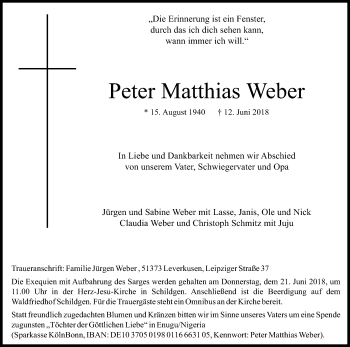 Anzeige von Peter Matthias Weber von Kölner Stadt-Anzeiger / Kölnische Rundschau / Express
