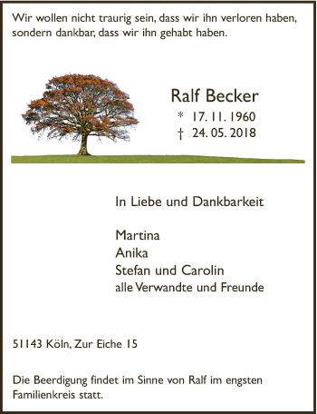 Anzeige von Ralf Becker 