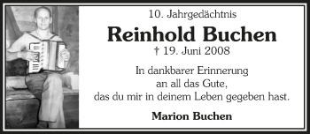 Anzeige von Reinhold Buchen von  Lokalanzeiger 