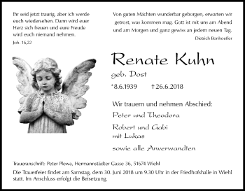 Anzeige von Renate Kuhn von Kölner Stadt-Anzeiger / Kölnische Rundschau / Express