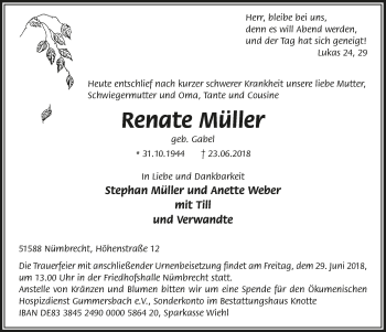 Anzeige von Renate Müller von  Lokalanzeiger 