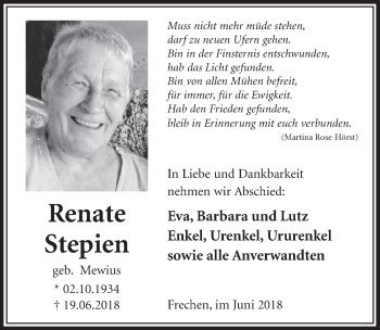 Anzeige von Renate Stepien von  Sonntags-Post 