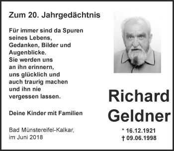 Anzeige von Richard Geldner von  Blickpunkt Euskirchen 