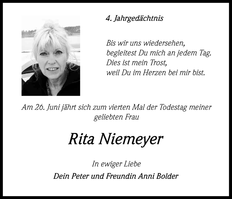  Traueranzeige für Rita Niemeyer vom 26.06.2018 aus Kölner Stadt-Anzeiger / Kölnische Rundschau / Express