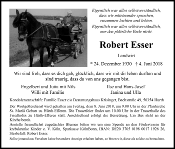Anzeige von Robert Esser von Kölner Stadt-Anzeiger / Kölnische Rundschau / Express