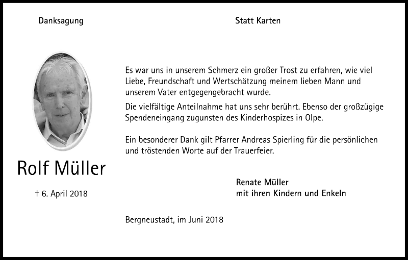  Traueranzeige für Rolf Müller vom 09.06.2018 aus Kölner Stadt-Anzeiger / Kölnische Rundschau / Express
