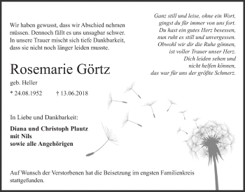 Anzeige von Rosemarie Görtz von  Blickpunkt Euskirchen 