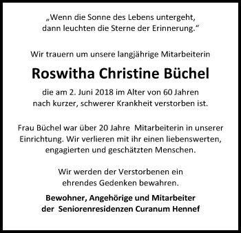 Anzeige von Roswitha Christine Büchel von Kölner Stadt-Anzeiger / Kölnische Rundschau / Express