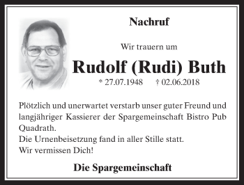 Anzeige von Rudolf Buth von  Werbepost 