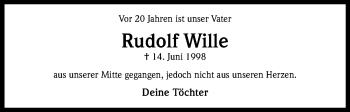 Anzeige von Rudolf Wille von Kölner Stadt-Anzeiger / Kölnische Rundschau / Express