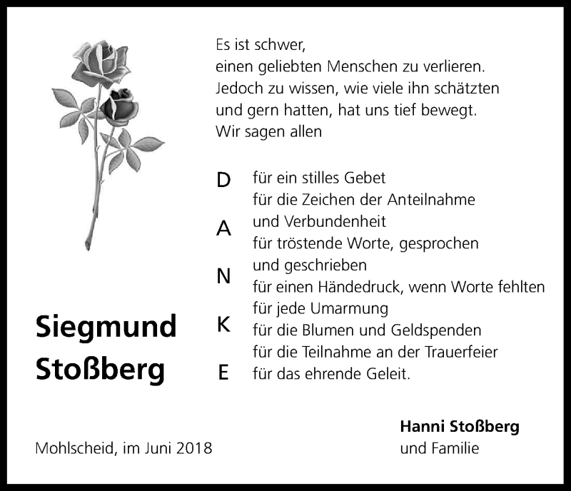  Traueranzeige für Siegmund Stoßberg vom 02.06.2018 aus Kölner Stadt-Anzeiger / Kölnische Rundschau / Express
