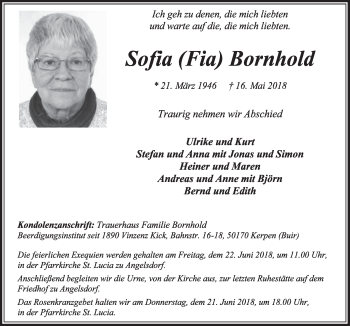 Anzeige von Sofia Bornhold von  Sonntags-Post 