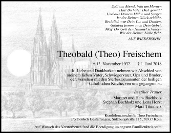Anzeige von Theobald Freischem von Kölner Stadt-Anzeiger / Kölnische Rundschau / Express